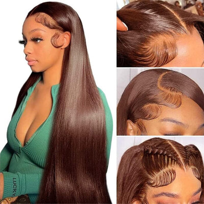 QT Hair Honey Brown Color Lace Wigs Pre Plucked Bone Straight Human Hair 180% Density ｜QT Hair
