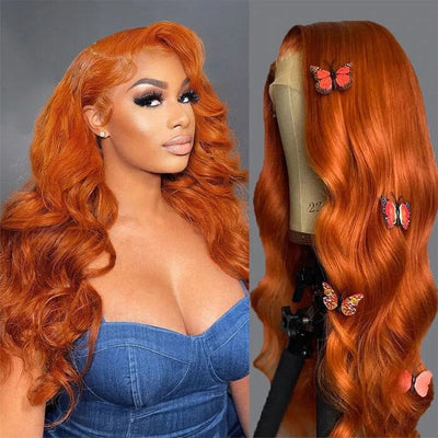 QT Lace Frontal Wigs Human Hair Body Wave Ginger Orange Color for Women ｜QT Hair
