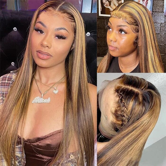 QT Ombre Hair Lace Frontal Wigs Highlight Brown Honey Blonde Human Hair ｜QT Hair