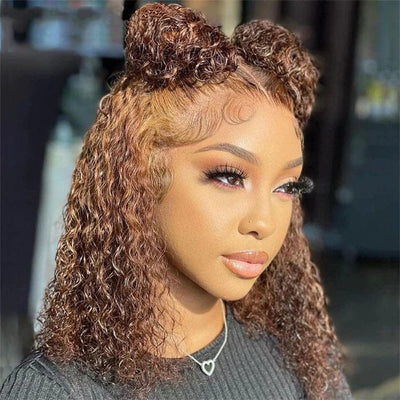 QT Ombre Highlight Lace Frontal Wig Short Bob Water Wave Human Hair ｜QT Hair