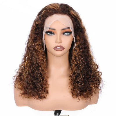 QT SDD New Pixie Curly Lace Frontal Wig Pre Plucked Highlight Color Human Hair