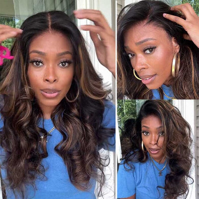 QT 70% Off Balayage Highlight Body Wave 8x5 Pre Cut Lace Wig Glueless Human Hair
