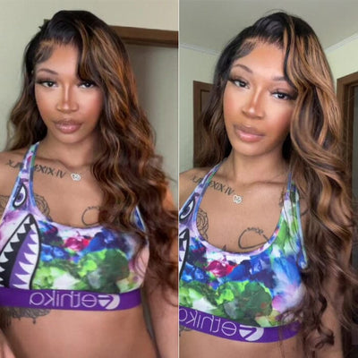 QT 70% Off Balayage Highlight Body Wave 8x5 Pre Cut Lace Wig Glueless Human Hair