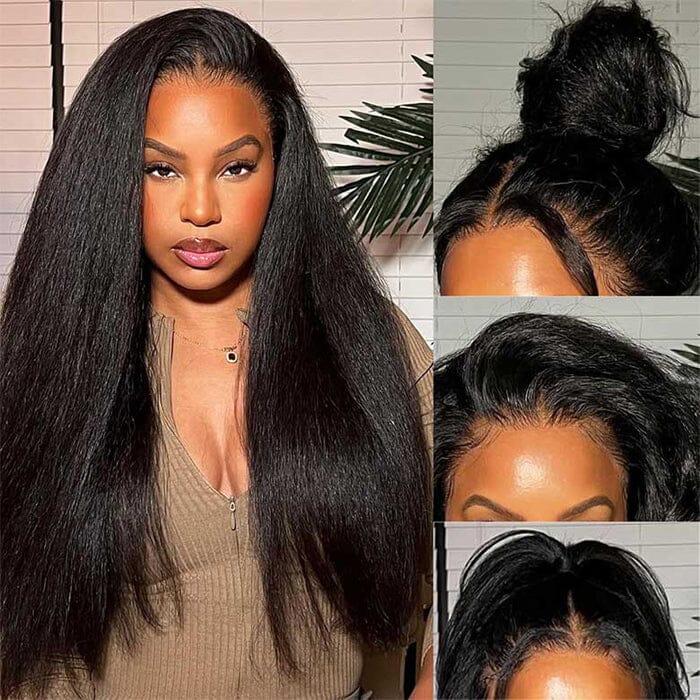 QT 70% Off Yaki Straight Glueless 8x5 Pre Cut Lace Wig Pre Plucked Human Hair