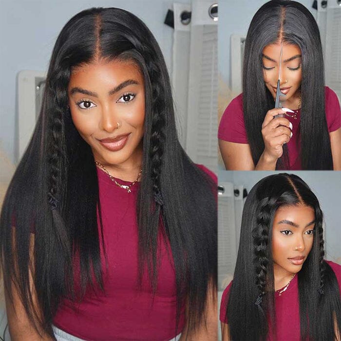 QT 70% Off Yaki Straight Glueless 8x5 Pre Cut Lace Wig Pre Plucked Human Hair