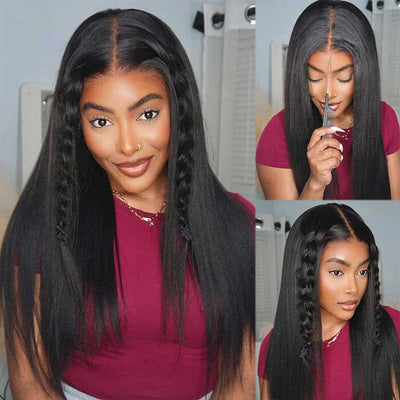QT 70% Off Yaki Straight Glueless 8x5 Pre Cut Lace Wig Pre Plucked Human Hair