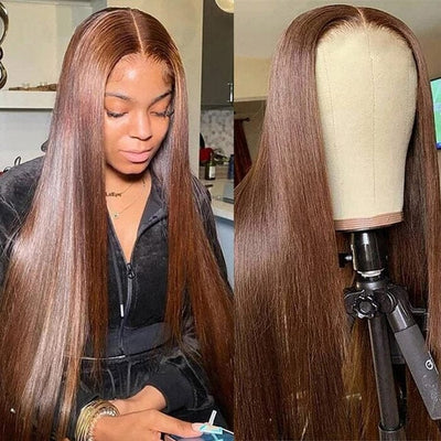 $100 Off Code: NY100 Pre Cut 8*5 Lace Wig Glueless Brown Color #4 Straight Human Hair