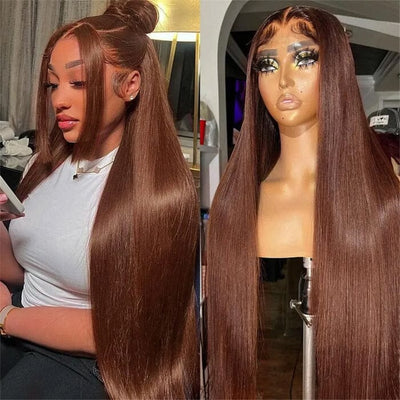 $100 Off Code: NY100 Pre Cut 8*5 Lace Wig Glueless Brown Color #4 Straight Human Hair