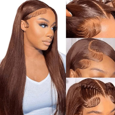 $100 Off Code: NY100 Pre Cut 8*5 Lace Wig Glueless Brown Color #4 Straight Human Hair