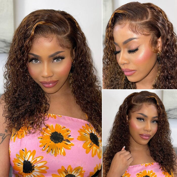 QT SDD New Pixie Curly Lace Frontal Wig Pre Plucked Highlight Color Human Hair