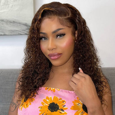 QT SDD New Pixie Curly Lace Frontal Wig Pre Plucked Highlight Color Human Hair