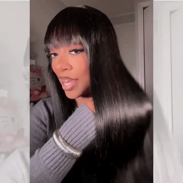 Straight Human Hair Wigs With Bangs Pre Plucked Full Machine Made Wigs Flash Sale ｜QT Hair