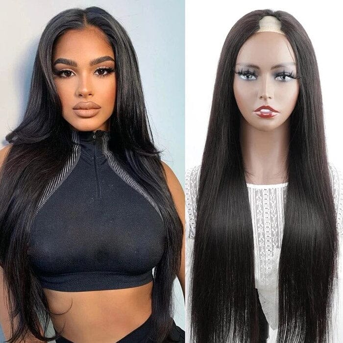U Part Wig Straight Human Hair Wigs For Black Women Brazilian Straight Hair 2x4 Left Part Wigs ｜QT Hair