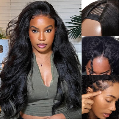 U Part Wig Kinky Straight  Human Hair Wigs Italian Yaki V Part Left Part Wigs ｜QT Hair