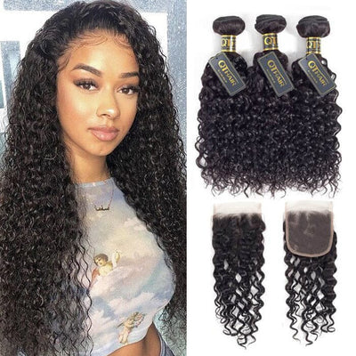Water Wave Bundles With Frontal Closure Wet And Wavy 100% Unprocessed Brazilian Virgin Human Hair ｜QT Hair
