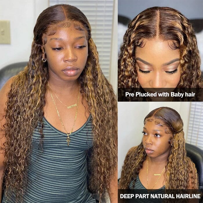 Water Wave Ombre Brown Highlights Lace Frontal Wigs Colored QT Human Hair ｜QT Hair