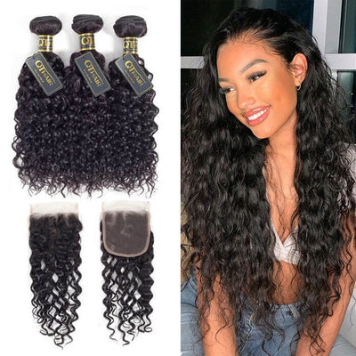 Water Wave Bundles With Frontal Closure Wet And Wavy 100% Unprocessed Brazilian Virgin Human Hair ｜QT Hair