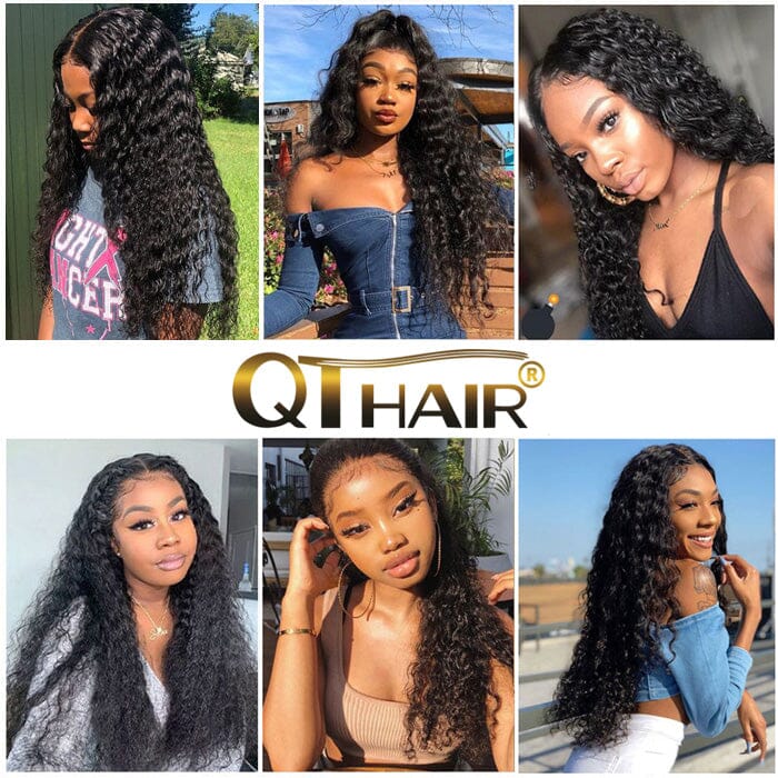 Indian Deep Wave Human Hair Bundles Natural Black Color 4 Bundles Hair Extension ｜QT Hair