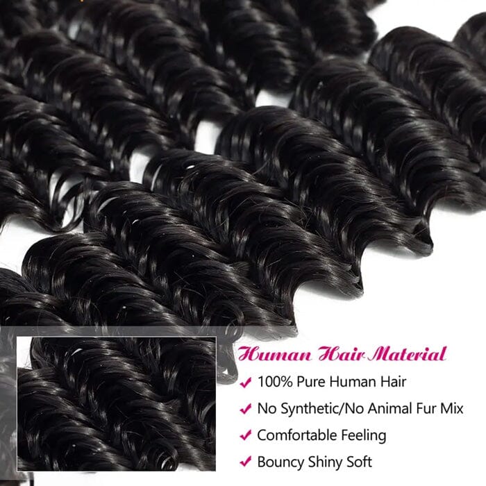 Indian Deep Wave Human Hair Bundles Natural Black Color 4 Bundles Hair Extension ｜QT Hair