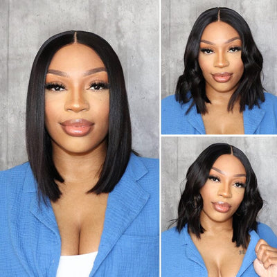 2 Wigs $129 Yaki Straight Bob Lace Closure Wig and Water Wave Glueless Pre Cut Wig