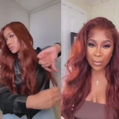 Color 33 Reddish Brown 13x4 13x6 Lace Frontal Wigs Pre Plucked Human Hair