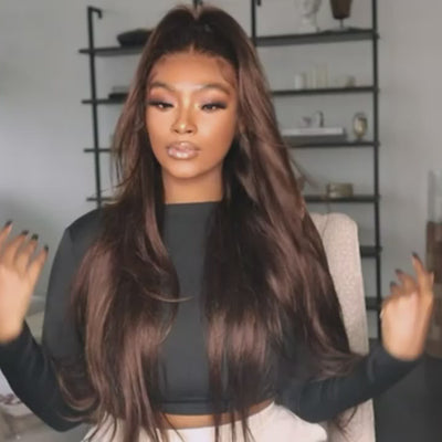QT Lace Closure Wigs Pre Plucked Brown Color #4 Lace Frontal Wig Human Hair