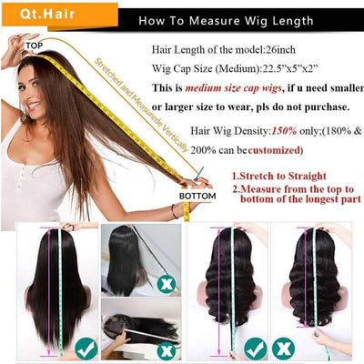 T Part Wig 13x4x1 Straight Lace Front Wigs Brazilian Virgin Human Hair Wigs for Black Women Pre Plucked with Baby Hair Natural Color ｜QT Hair