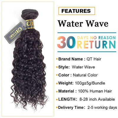 QT Hair Brazilian Water Wave 4 Bundles 100% Human Hair Bundles Natural Color - QT Hair