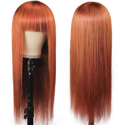 QT Hair New Arrival  Ginger Color Machine Made Straight Human Hair Wigs With Bangs - QT Hair