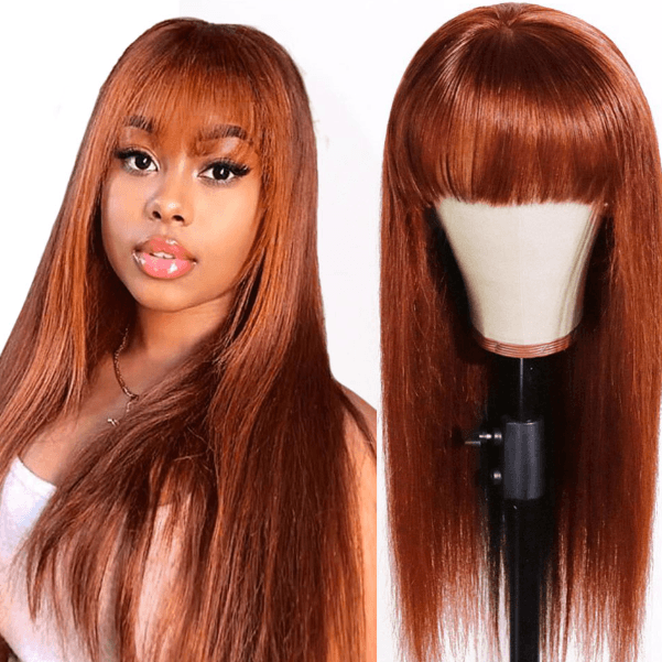 QT Hair New Arrival  Ginger Color Machine Made Straight Human Hair Wigs With Bangs - QT Hair