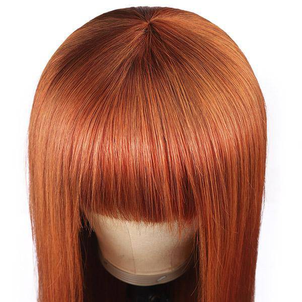 QT Hair New Arrival  Ginger Color Machine Made Straight Human Hair Wigs With Bangs - QT Hair