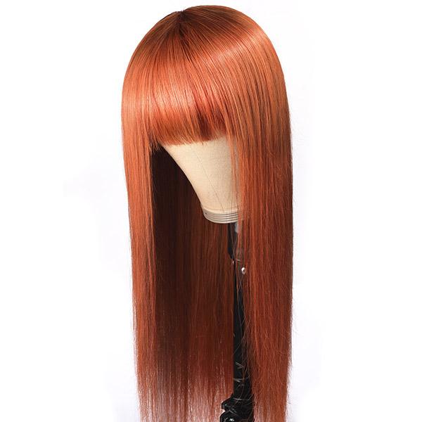 QT Hair New Arrival  Ginger Color Machine Made Straight Human Hair Wigs With Bangs - QT Hair