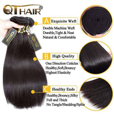 QTHAIR 12A Human Hair Bundles Malaysian Straight Hair 4Pcs With Lace Closure - QT Hair