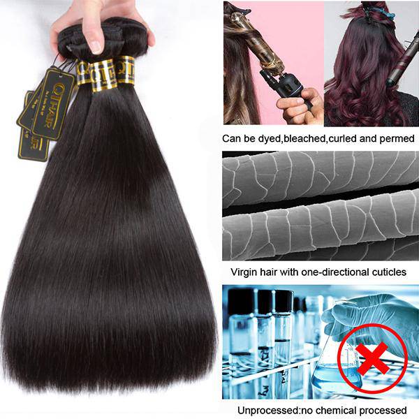 QTHAIR 12A Human Hair Bundles Malaysian Straight Hair 4Pcs With Lace Closure - QT Hair