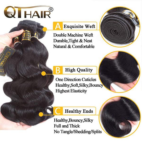 QTHAIR 12A Peruvian Body Wave Human Hair 4 Bundles 100% Unprocessed Peruvian Virgin Human Hair Extensions for Black Women 28 30 32inch is available - QTHAIR