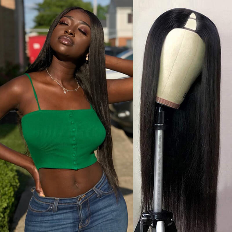 Straight V Part Wigs No Leave Out Natural Scalp Protective Wigs Beginner Friendly U Part Human Hair Wigs Brazilian Virgin Human Hair Wigs for Black Women ｜QT Hair