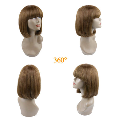 14A Short Straight P4 Bob With Bangs Wigs Brazilian Human Hair Bob Wigs Brown Hair No Lace Full Machine Made Supernova Hair ｜QT Hair