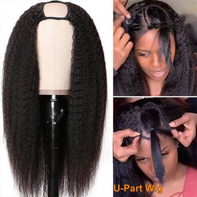 QTHAIR 14A Kinky Straight U Part Wig Human Hair Wigs For Black Women Italian Yaki 2x4 Left Part Wigs - QT Hair