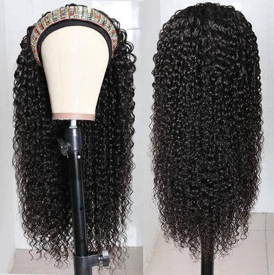 QTHAIR 14A Headband Scarf Human Hair Wig Curly Virgin Human Hair Glueless Non Lace Front Wig 150% 180% 200% Density - QT Hair