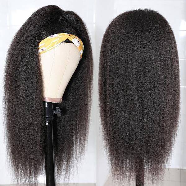 QTHAIR 14A Superfect Headband Wig Human Hair Brazilian Kinky Straight Human Hair Wigs For Black Women Glueless Yaki Scarf Wig With Headband - QT Hair