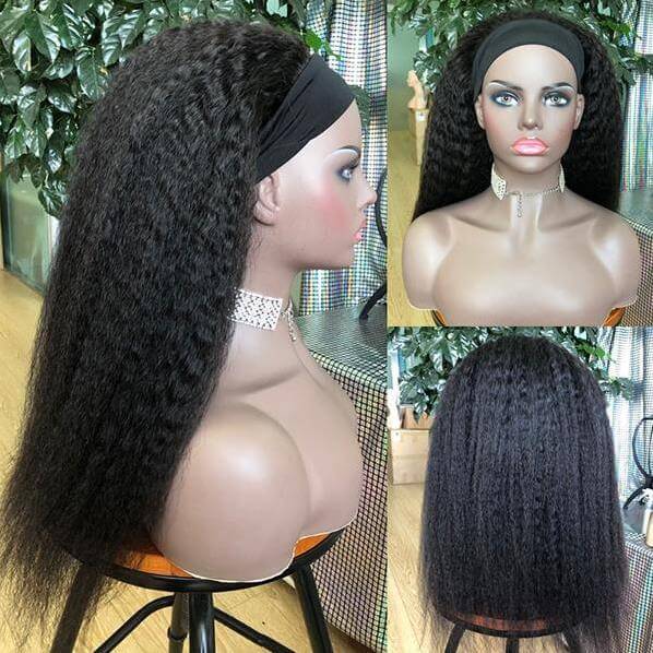 QTHAIR 14A Superfect Headband Wig Human Hair Brazilian Kinky Straight Human Hair Wigs For Black Women Glueless Yaki Scarf Wig With Headband - QT Hair