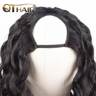 QTHAIR 14A U Part Water Wave Human Hair Wigs For Black Women Wet and Wave 2x4 Left Part Wigs - QT Hair