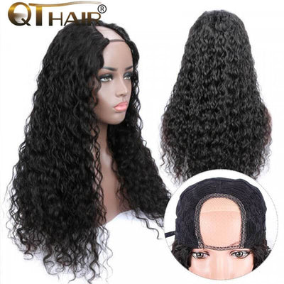 QTHAIR 14A U Part Water Wave Human Hair Wigs For Black Women Wet and Wave 2x4 Left Part Wigs - QT Hair