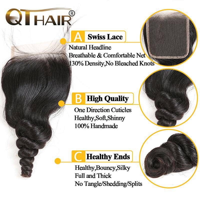 QTHAIR 12A Grade Brazilian Loose Wave Human Hair Bundles With Frontal or Closure Unprocessed Brazilian Virgin Hair Bundles with Lace Frontal Closure - QT Hair