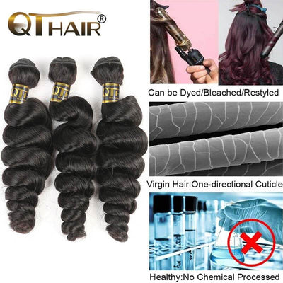 QTHAIR 12A Grade Brazilian Loose Wave Human Hair Bundles With Frontal or Closure Unprocessed Brazilian Virgin Hair Bundles with Lace Frontal Closure - QT Hair