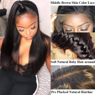 QTHAIR 12A Grade Brazilian Virgin Straight Human Hair Bundles with Lace Frontal Closure 100% Unprocessed Brazilian Virgin Hair for Black Women Hair - QT Hair