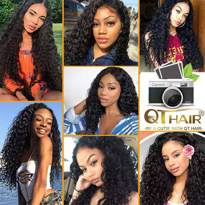QTHAIR Water Wave Bundles With Frontal Closure Wet And Wavy 100% Unprocessed Brazilian Virgin Human Hair - QT Hair