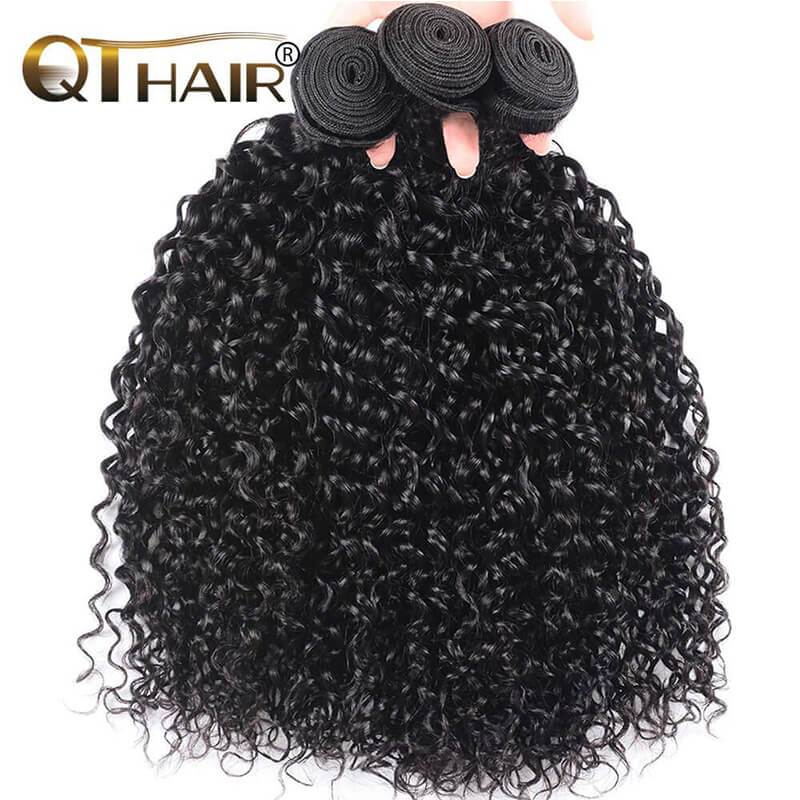 QTHAIR 12A Brazilian Jerry Curly Human Hair Bundles With Frontal Closure 100% Unprocessed Brazilian Virgin Curly Hair Weave - QT Hair