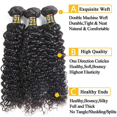 QTHAIR 12A Brazilian Jerry Curly Human Hair Bundles With Frontal Closure 100% Unprocessed Brazilian Virgin Curly Hair Weave - QT Hair