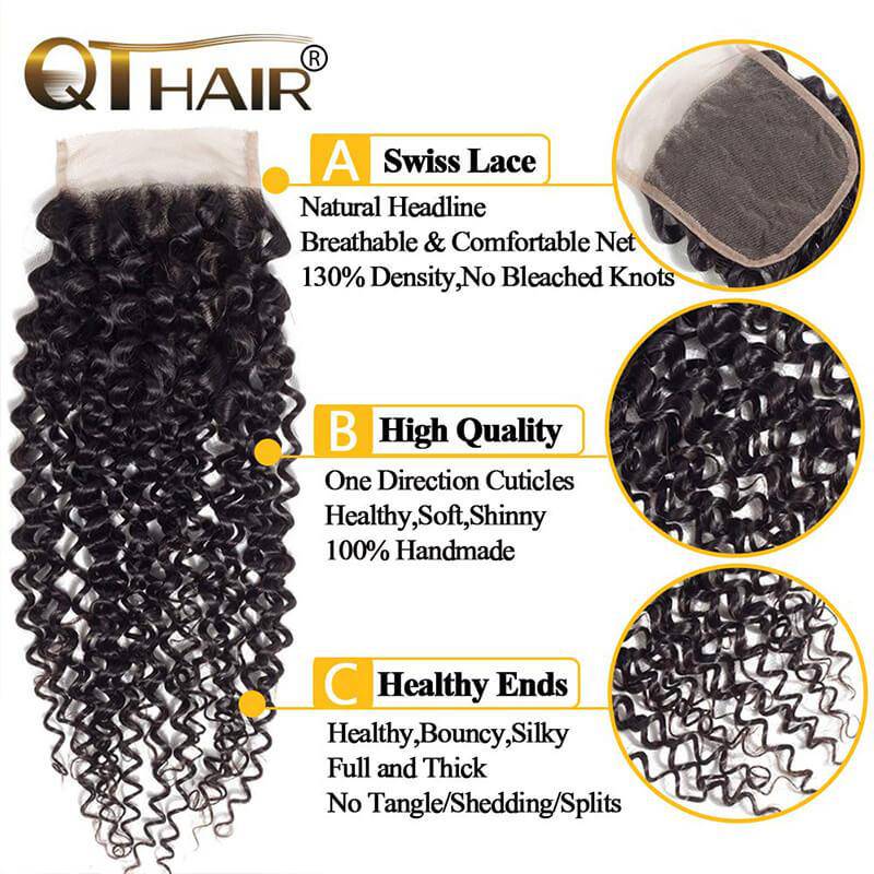 QTHAIR 12A Brazilian Jerry Curly Human Hair Bundles With Frontal Closure 100% Unprocessed Brazilian Virgin Curly Hair Weave - QT Hair